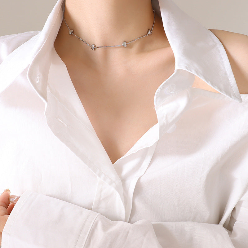 316L Stainless Steel Versatile Sweet Style Heart Necklace & Bracelet Set - Image 1