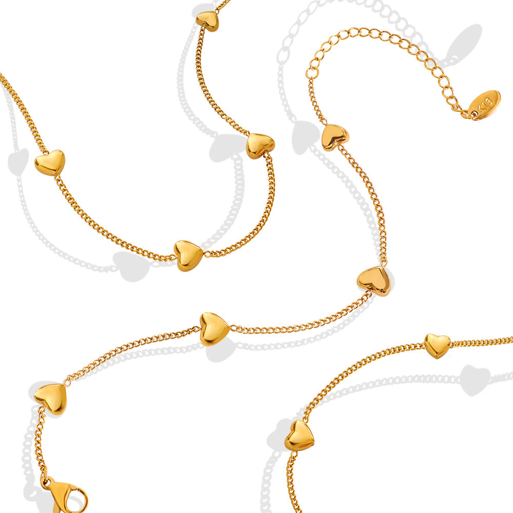 316L Stainless Steel Versatile Sweet Style Heart Necklace & Bracelet Set - Image 10