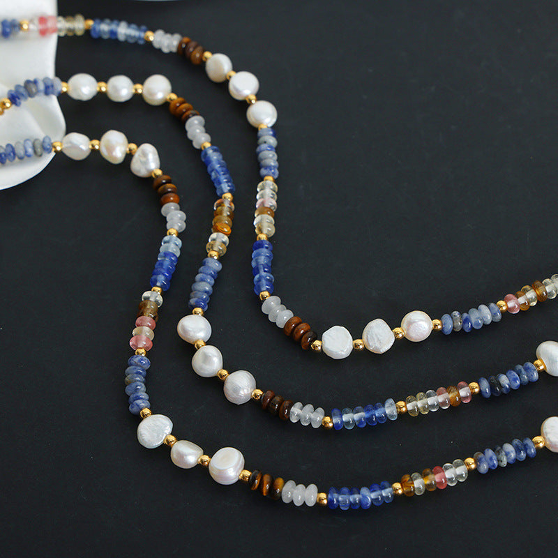 316L Stainless Steel Vintage Baroque Freshwater Pearl & Natural Stone Abacus Beaded Necklace - Image 2