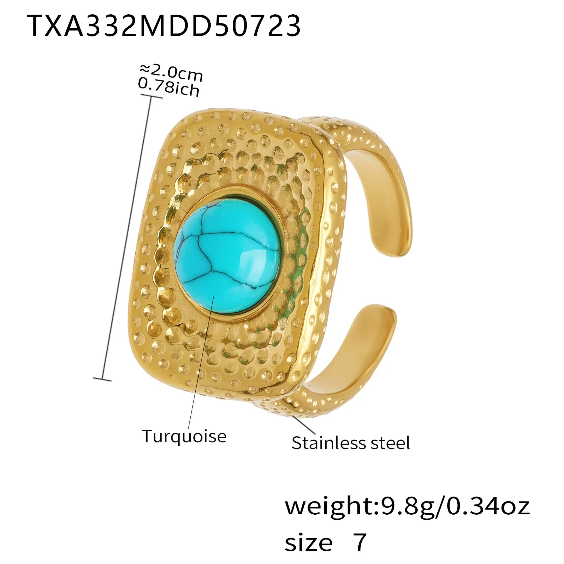 316L Stainless Steel Vintage Blue Turquoise Zircon Statement Chunky Gold Jewelry Set - Image 7