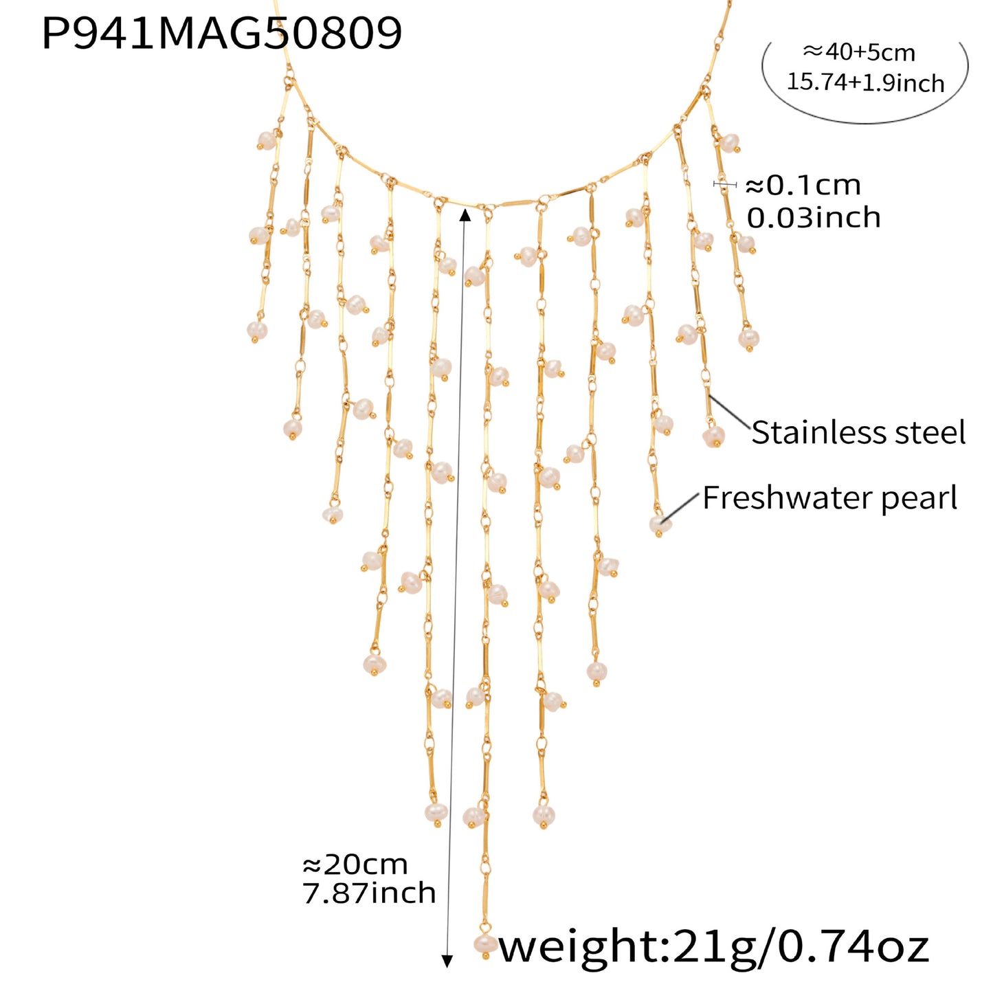 316L Stainless Steel Vintage Freshwater Pearl Tassel Collarbone Necklace - Image 14