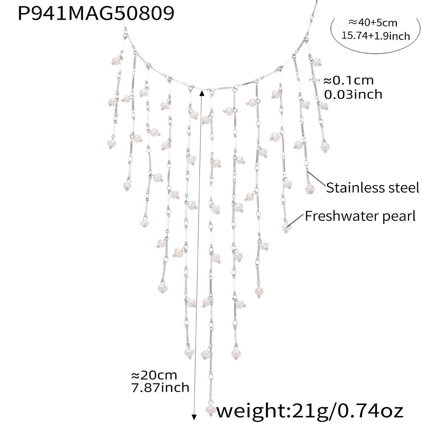 316L Stainless Steel Vintage Freshwater Pearl Tassel Collarbone Necklace - Image 4