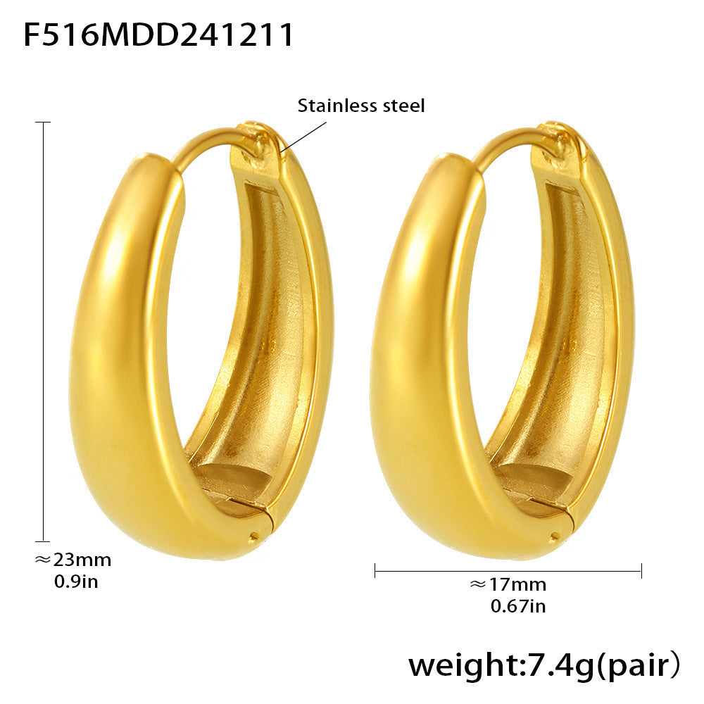316L Stainless Steel Vintage Geometric Oval Hoop Earrings - Image 8