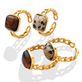 316L Stainless Steel Vintage Natural Stone Tiger Eye Inlaid Geometric Open Ring