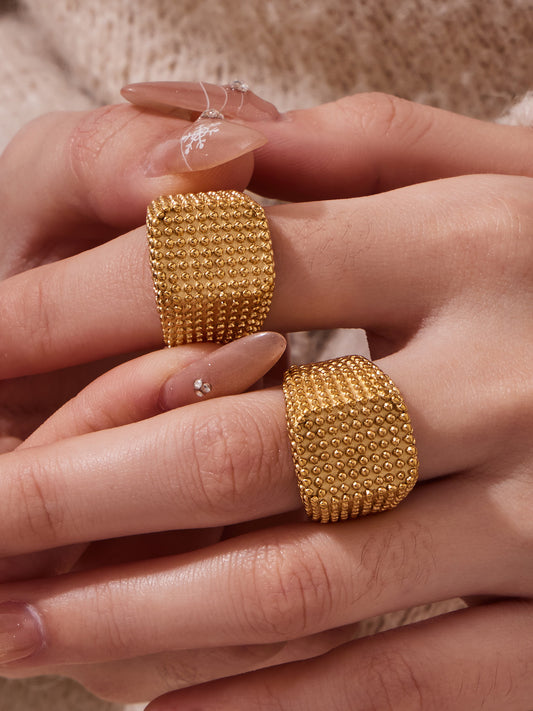 316L Stainless Steel Vintage Square Wide Grain Pattern Ring - Sensitive Skin Friendly - Detail 14