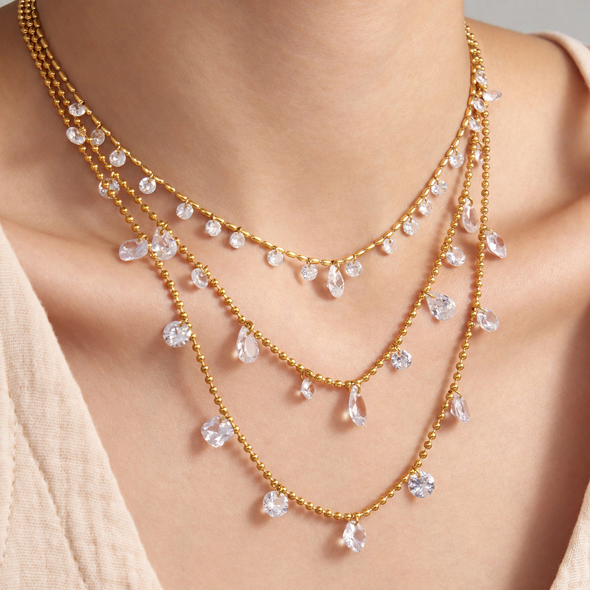 316L Stainless Steel 18K PVD Gold Waterdrop Zircon Pendant Necklace made with 316L stainless steel and 18K PVD gold finish for wholesale jewelry buyers - image 5