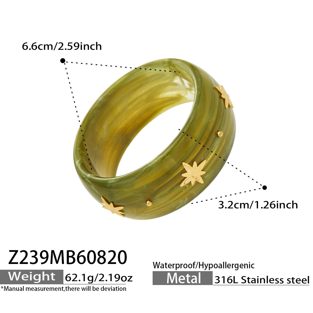 316L Stainless Steel 18K PVD Gold Wide Resin Bangle made with 316L stainless steel and 18K PVD gold finish for wholesale jewelry buyers - image 8