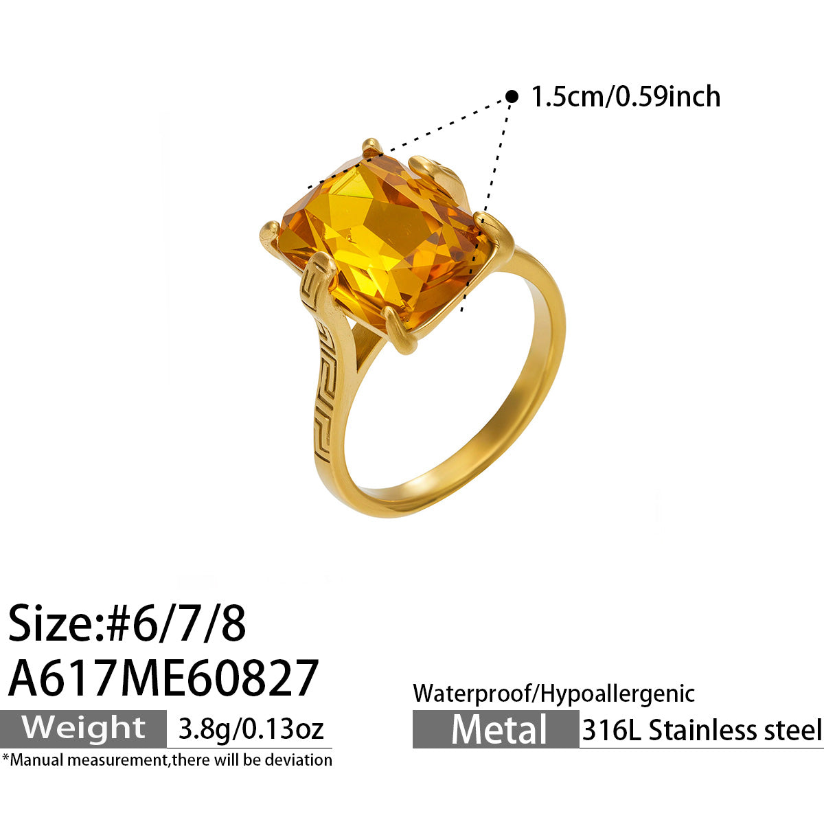 Stunning Square Yellow Glass Ring