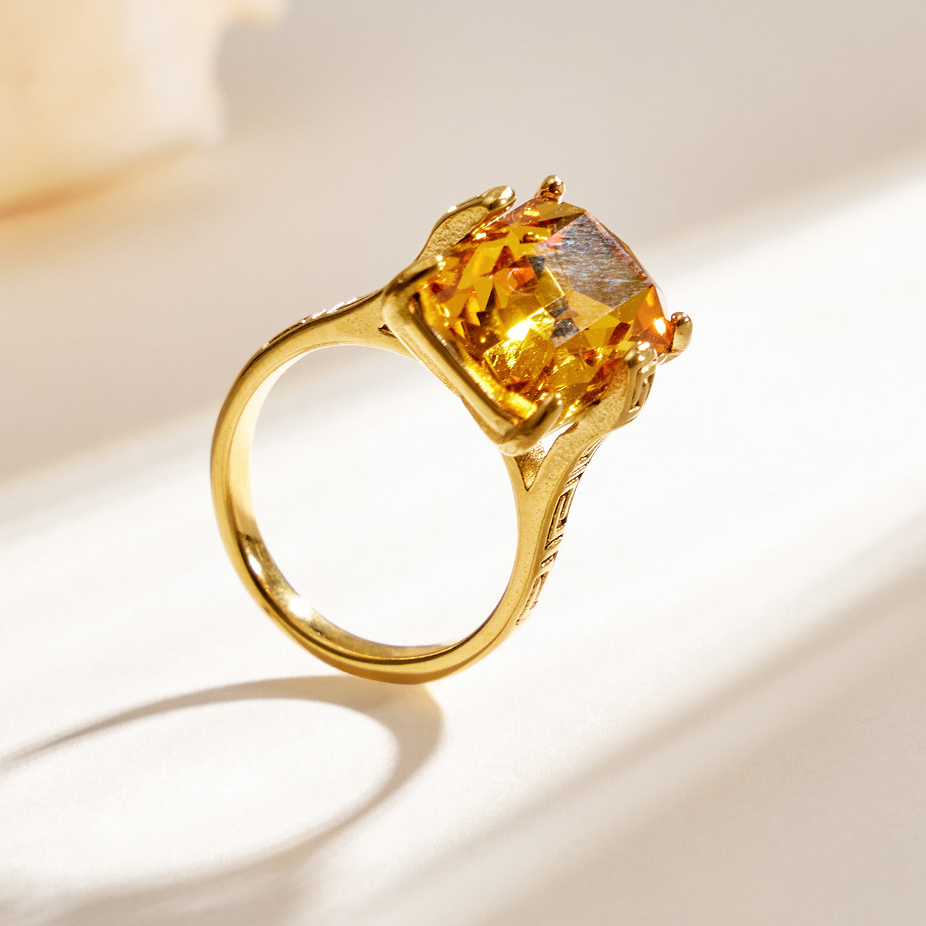 316L Stainless Steel 18K PVD Gold Square Yellow Glass Ring made with 316L stainless steel and 18K PVD gold finish for wholesale jewelry buyers - image 11