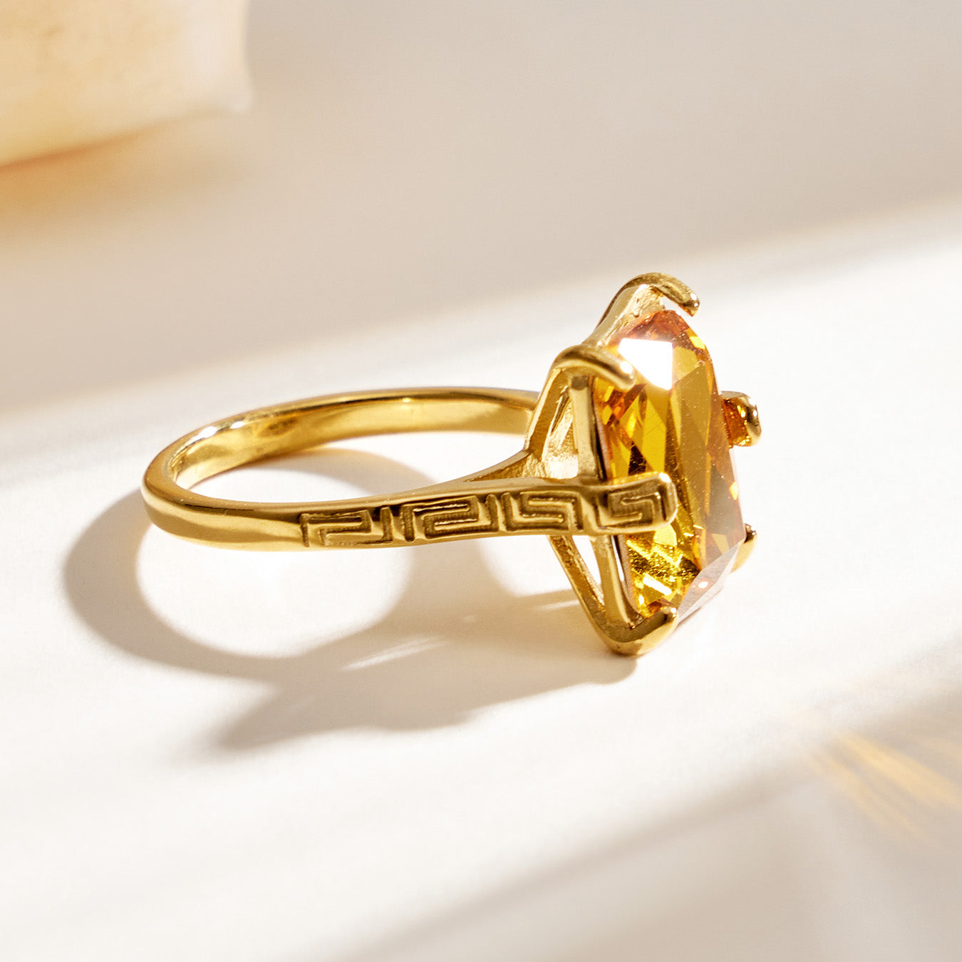 316L Stainless Steel 18K PVD Gold Square Yellow Glass Ring made with 316L stainless steel and 18K PVD gold finish for wholesale jewelry buyers - image 12