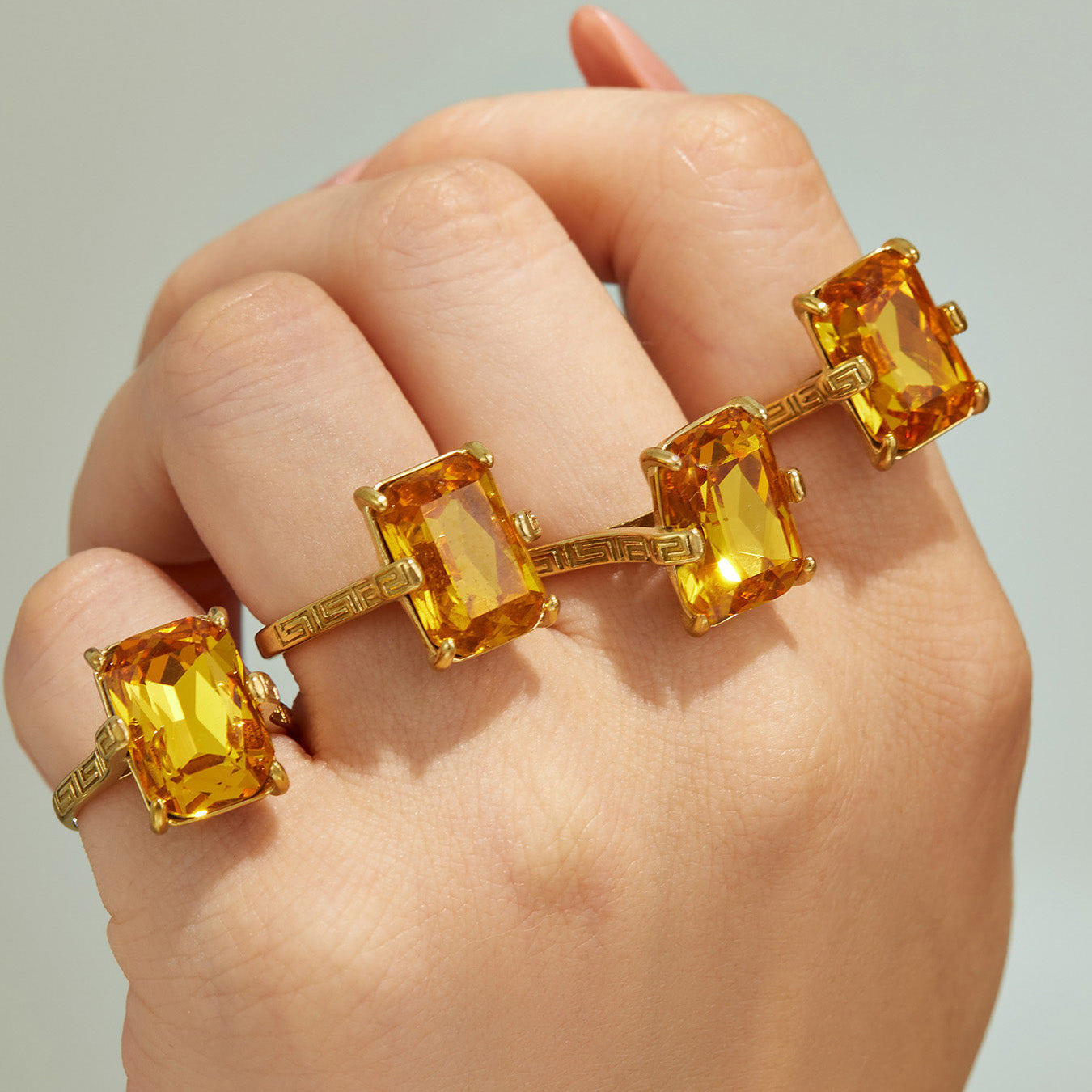 316L Stainless Steel 18K PVD Gold Square Yellow Glass Ring made with 316L stainless steel and 18K PVD gold finish for wholesale jewelry buyers - image 4
