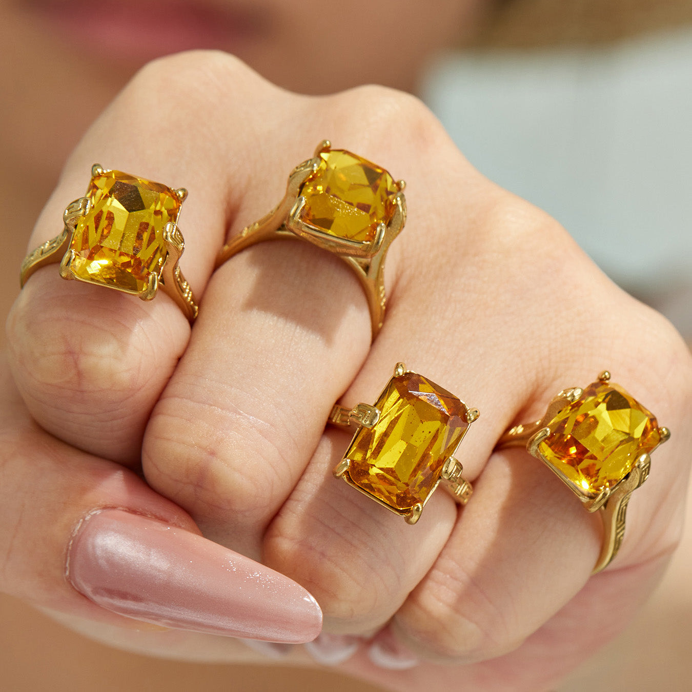 316L Stainless Steel 18K PVD Gold Square Yellow Glass Ring made with 316L stainless steel and 18K PVD gold finish for wholesale jewelry buyers - image 6