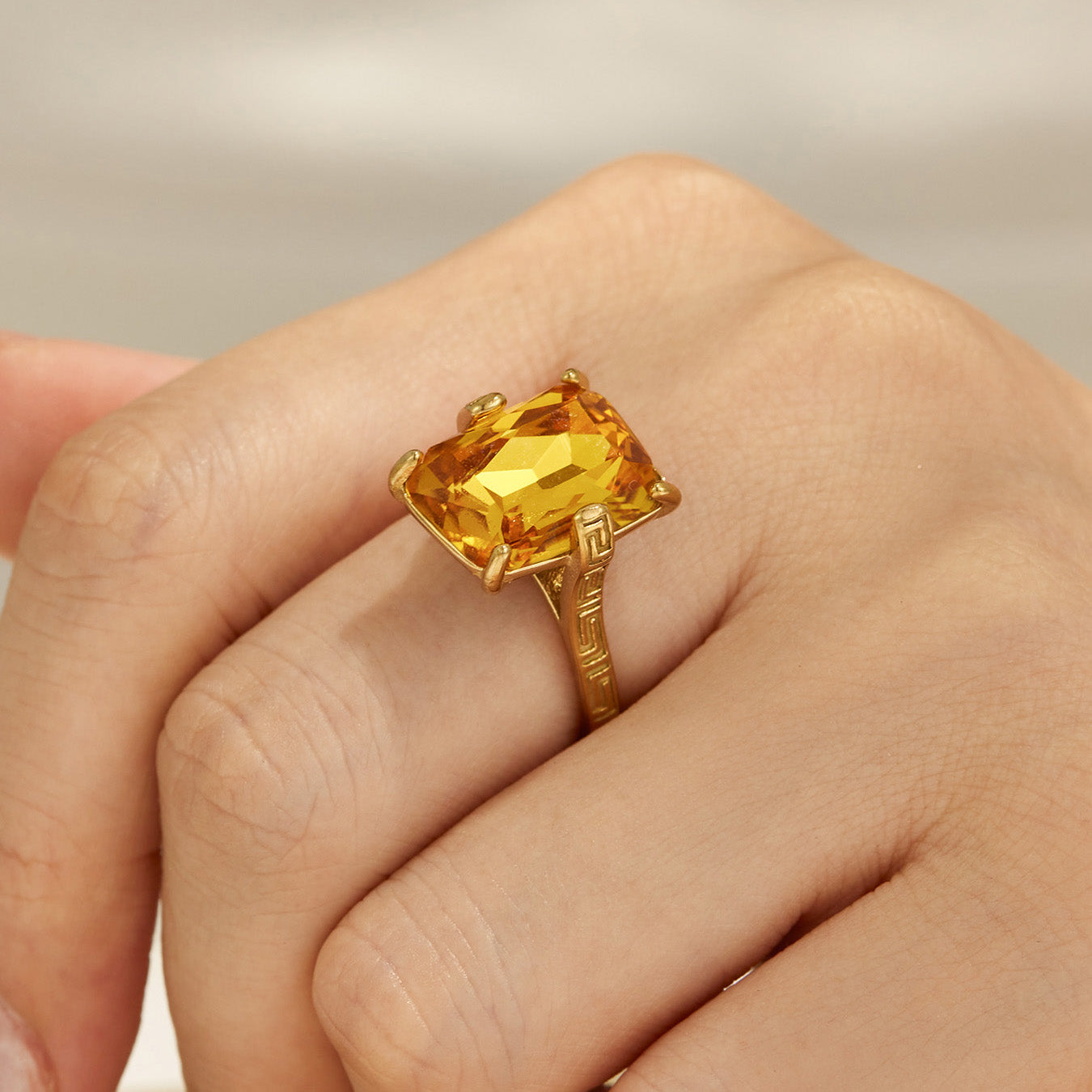 316L Stainless Steel 18K PVD Gold Square Yellow Glass Ring made with 316L stainless steel and 18K PVD gold finish for wholesale jewelry buyers - image 8