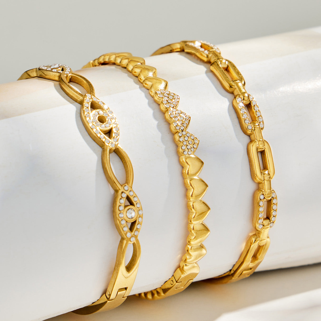 316L Stainless Steel 18K PVD Gold Zircon Bangle made with 316L stainless steel and 18K PVD gold finish for wholesale jewelry buyers - image 15