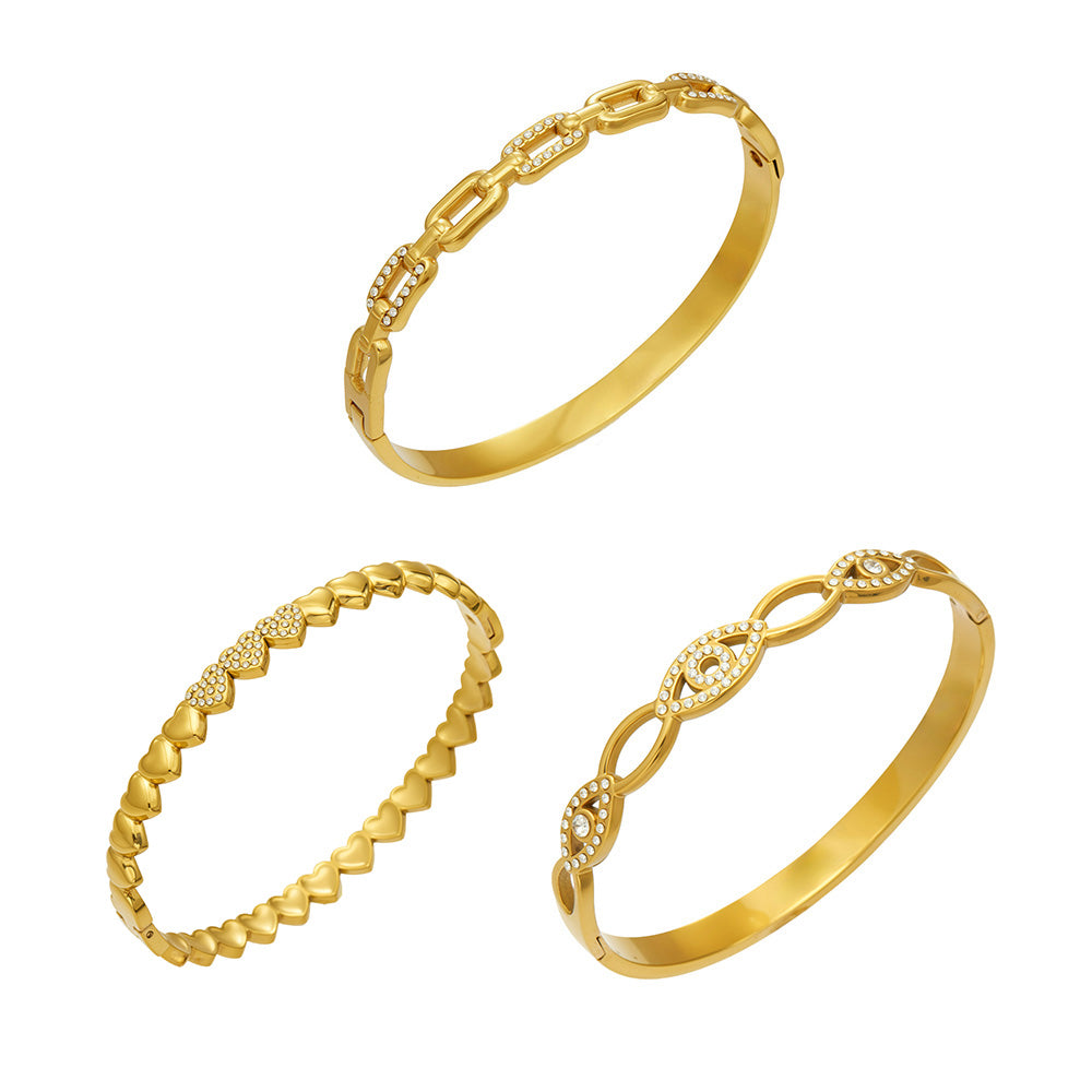 316L Stainless Steel 18K PVD Gold Zircon Bangle made with 316L stainless steel and 18K PVD gold finish for wholesale jewelry buyers - image 17