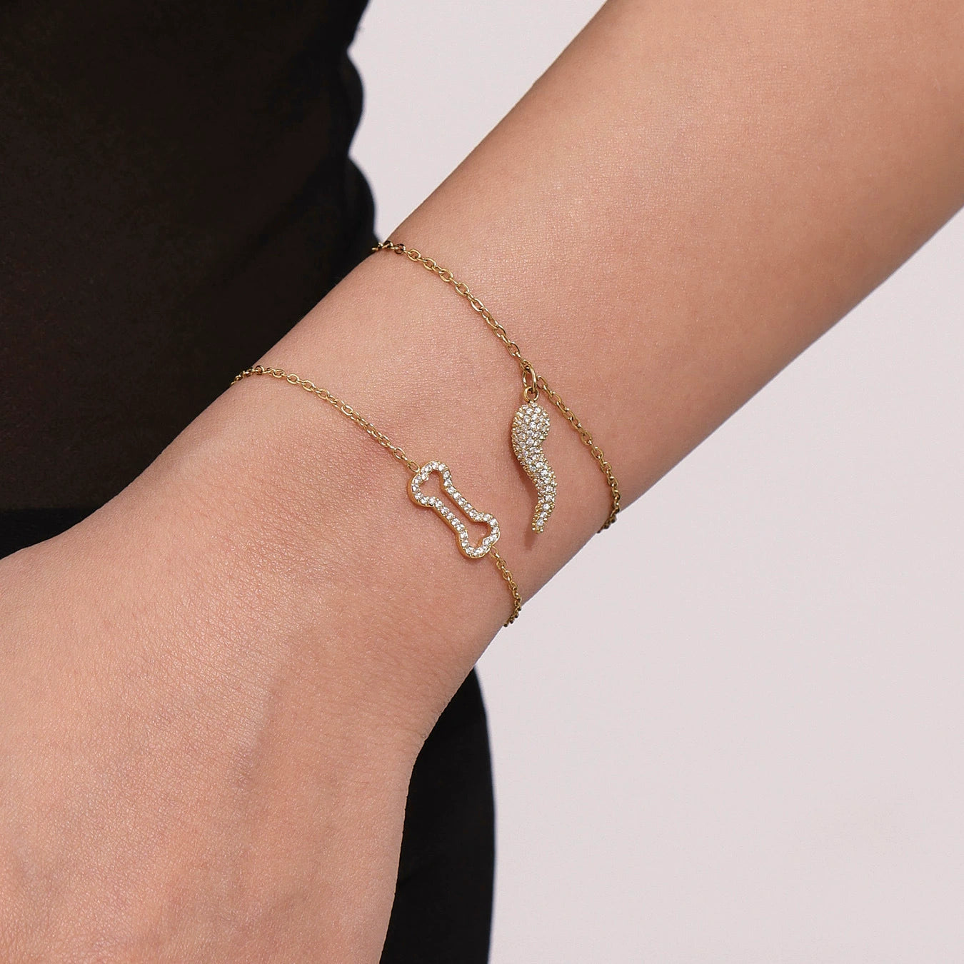 316L Stainless Steel Zircon Chili Pepper & Dog Bone Stackable Necklace & Bracelet - Image 3