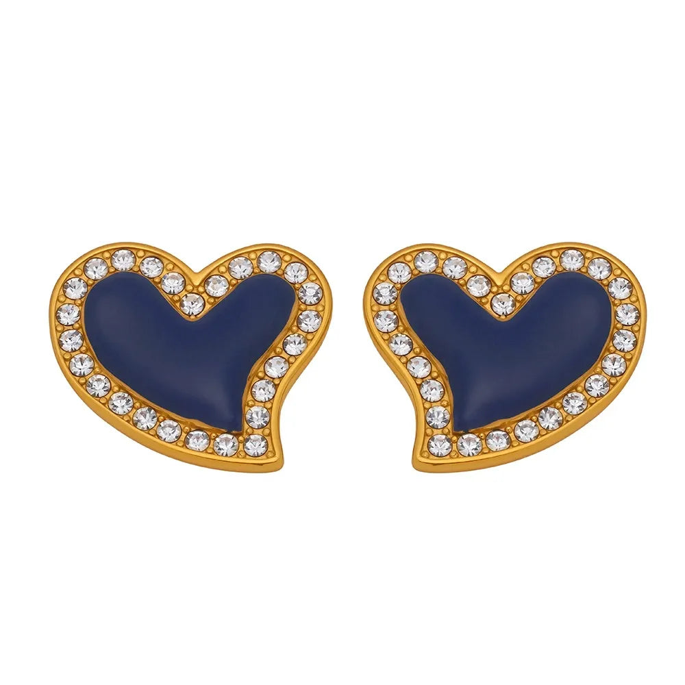 316L Stainless Steel Zircon Heart Stud Earrings - Image 4
