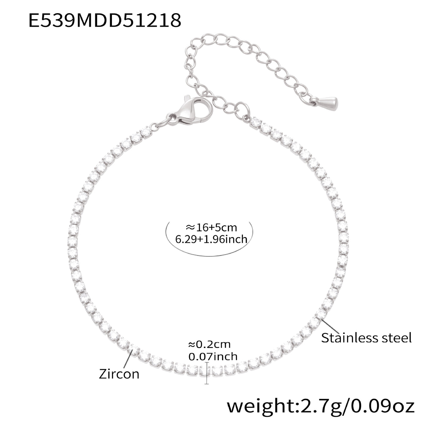 Model wearing 316L Stainless Steel waterproof zircon pave bracelet, 18K gold PVD finish, hypoallergenic for sensitive skin