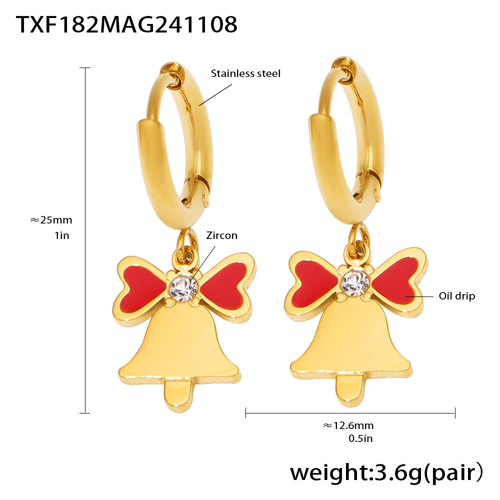 316L Stainless Steel Zircon Red Agate Enamel Bell Christmas Jewelry Collection - Image 4