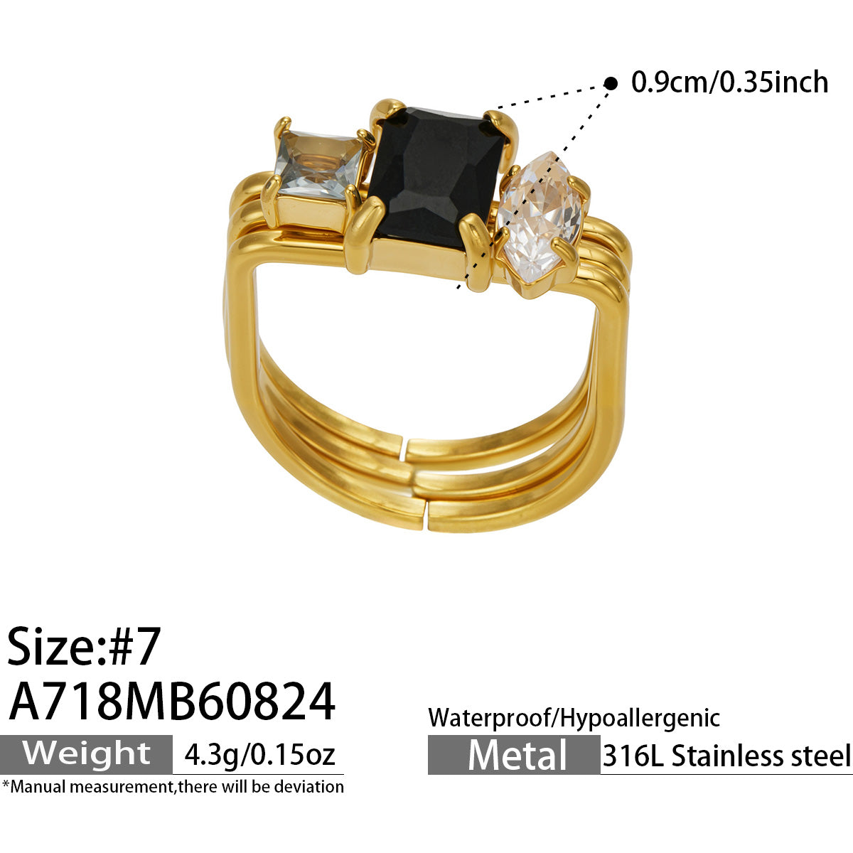 316L Stainless Steel 18K PVD Gold Zircon Ring made with 316L stainless steel and 18K PVD gold finish for wholesale jewelry buyers - image 12