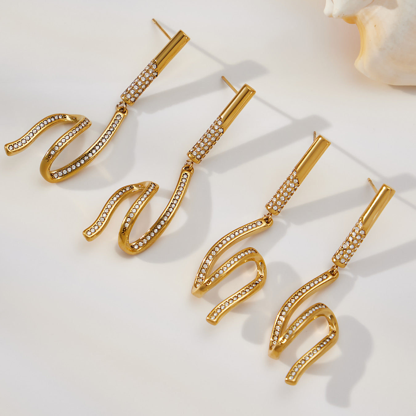 316L Stainless Steel Zircon Wave Drop Earrings