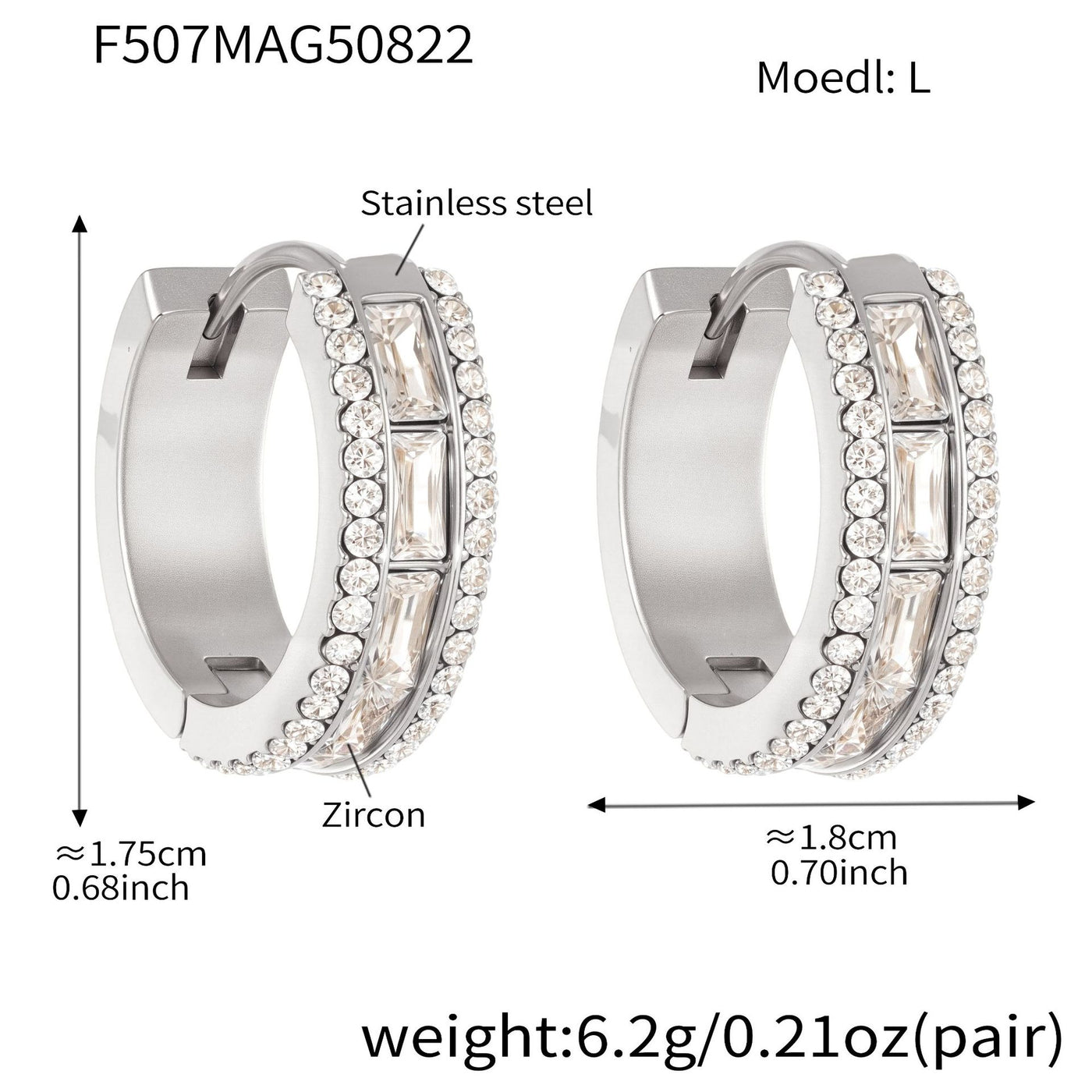316L Stainless Steel 18K Gold PVD Full Zircon Hoop Earrings