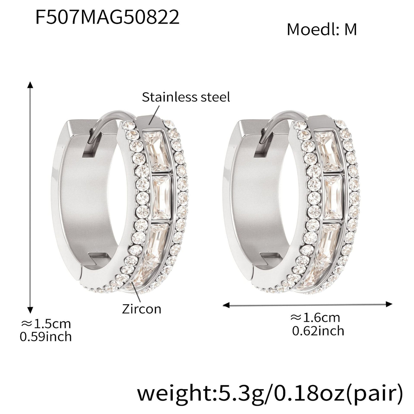 316L Stainless Steel 18K Gold PVD Full Zircon Hoop Earrings
