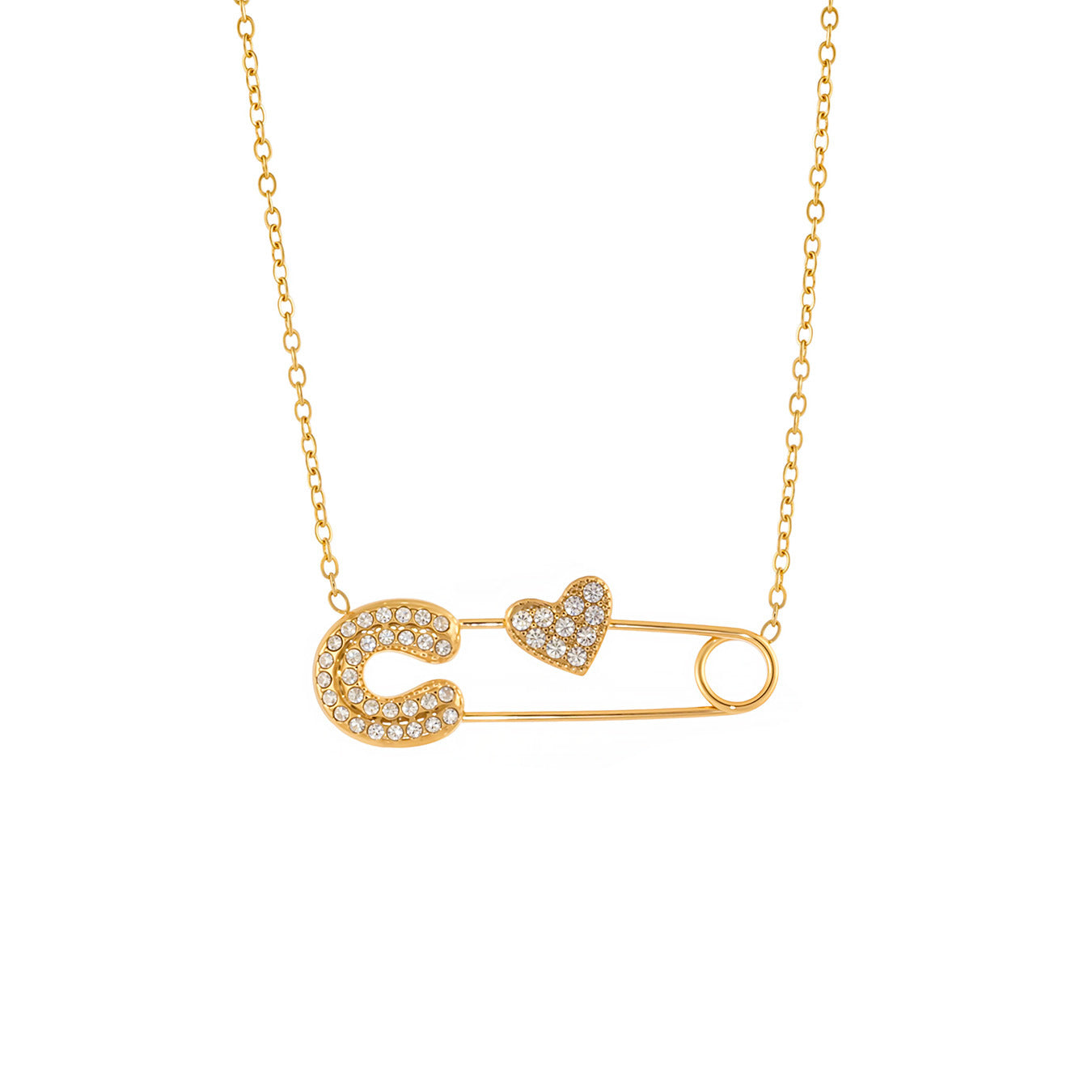316L Stainless Steel CZ Paperclip Chain Necklace | 18K PVD Gold Star & Heart Wholesale