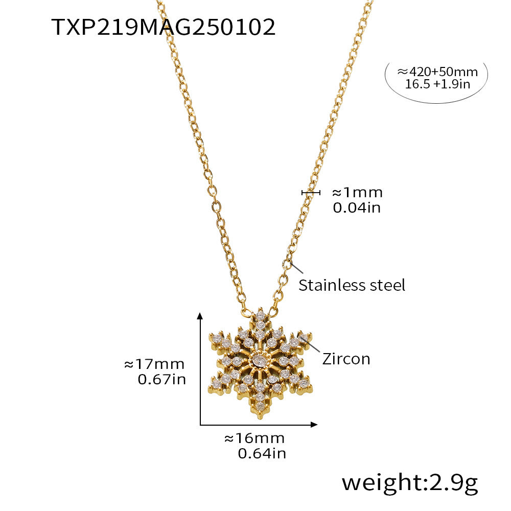 316L Stainless Steel 18K Gold PVD CNC Snowflake Zircon PendantJewelry Set