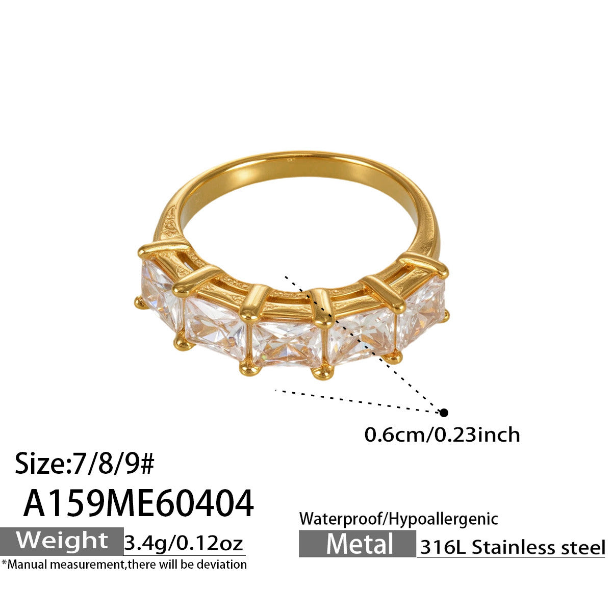 316L Stainless Steel 18K Gold PVD Irregular Zircon Ring