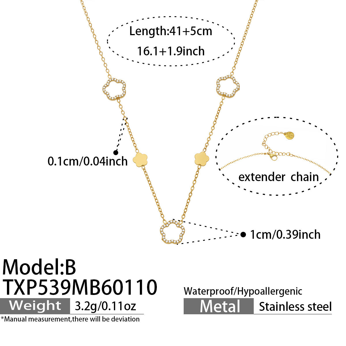 316L Stainless Steel 18K Gold Plated Flower Zircon Geometric Jewelry Collection