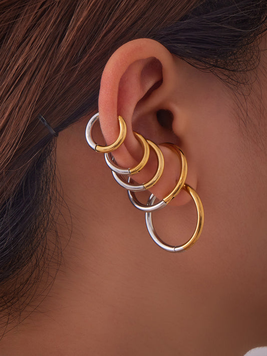 316L Stainless Steel Mixed Metal Two-Tone Minimalist Hoop Earrings | PVD Gold Huggie Hoops