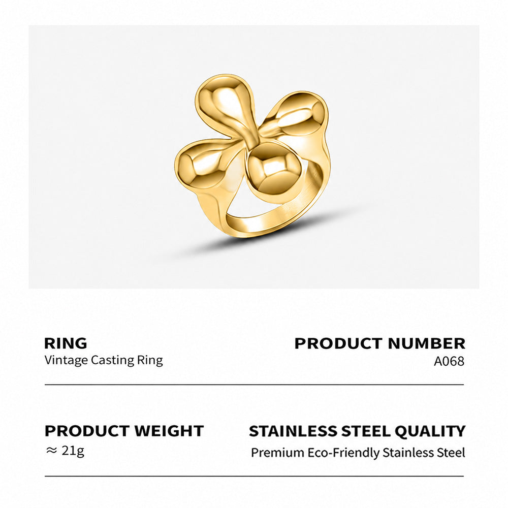 A068 stainless steel teardrop flower statement ring with size and product specification details