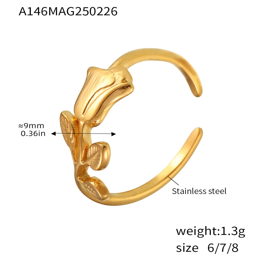 A146 gold-tone vintage rose open ring size and product detail guide