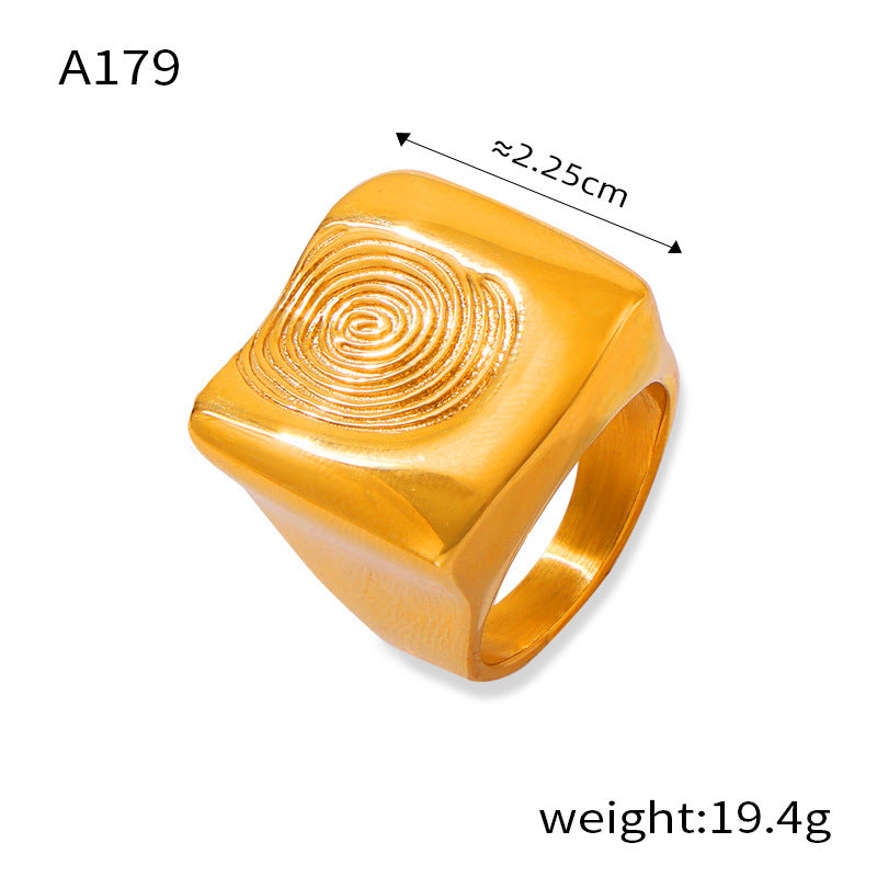 A179 gold-tone fingerprint statement ring size and product detail guide