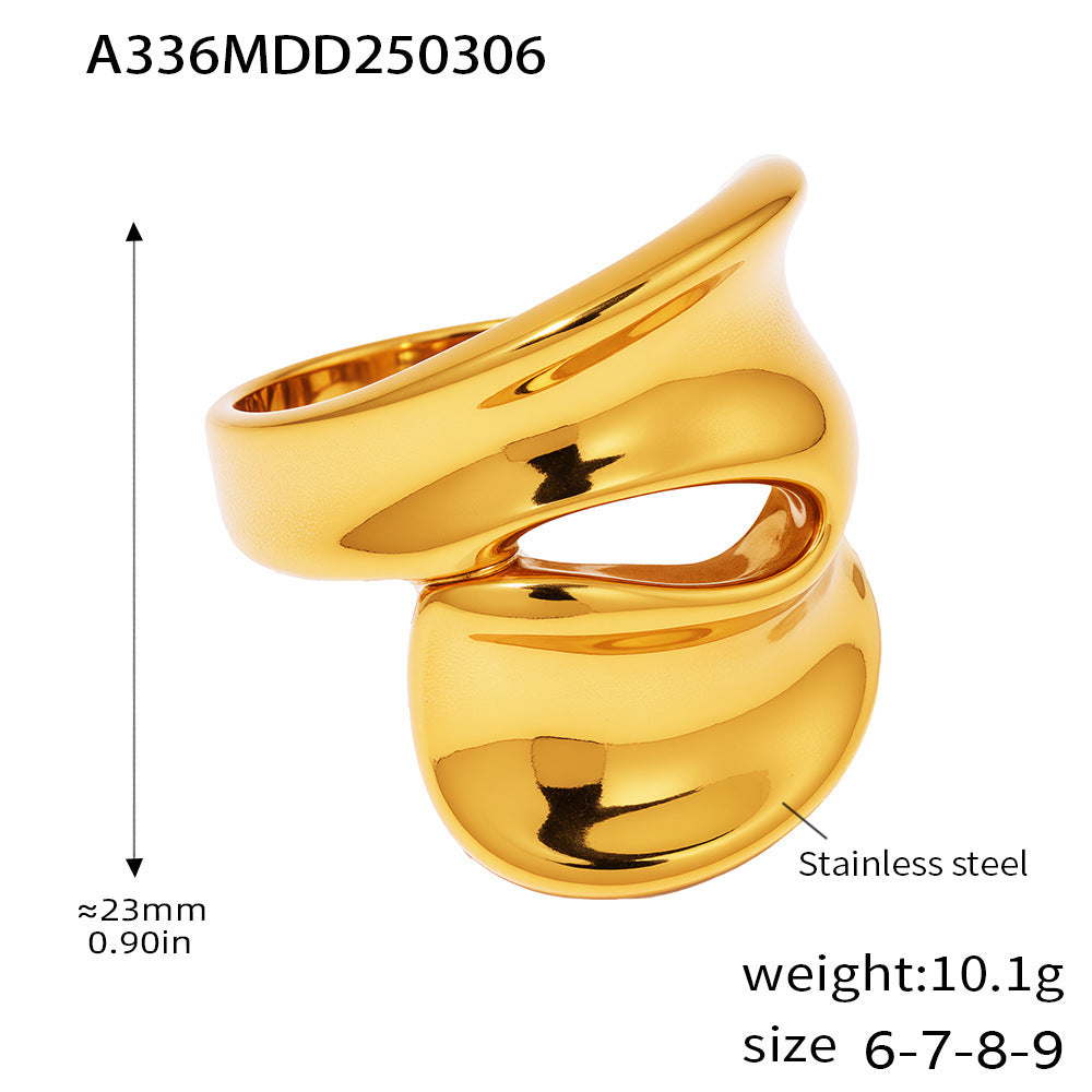 A336 chunky gold cutout ring size and product detail guide with 18K PVD gold finish