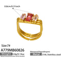 Pink Emerald-Cut CZ Gold Ring / Size 7