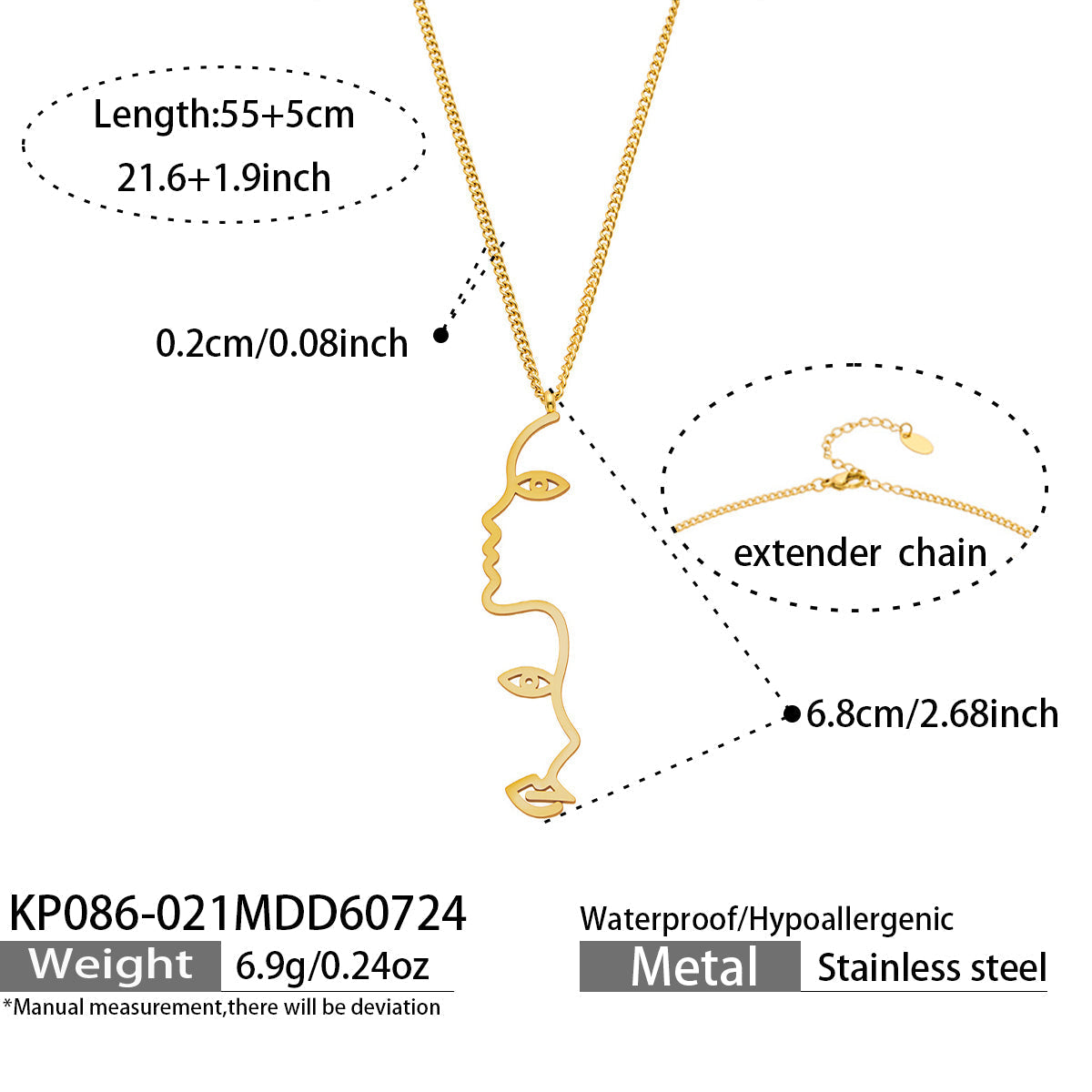 MiduoduoJewelry abstract face Y necklace length and pendant specification guide
