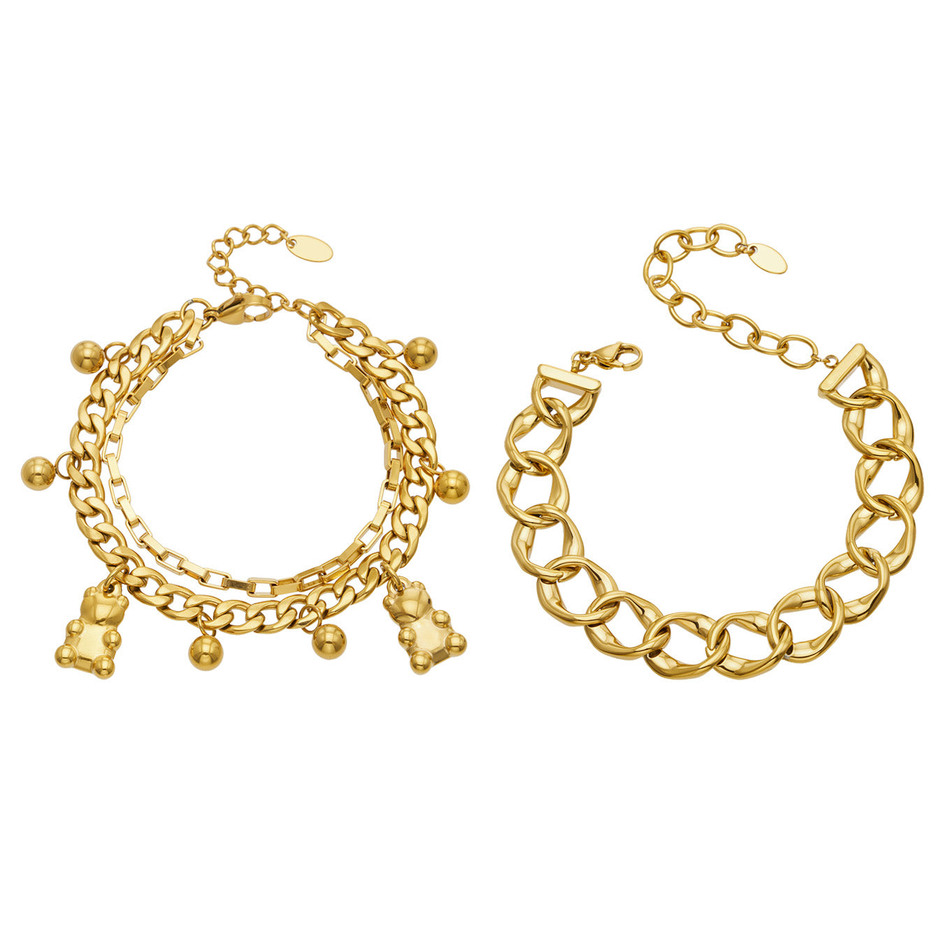 316L Stainless Steel 18K PVD Gold Bear Pendant Chain Bracelet made with 316L stainless steel and 18K PVD gold finish for wholesale jewelry buyers - image 8