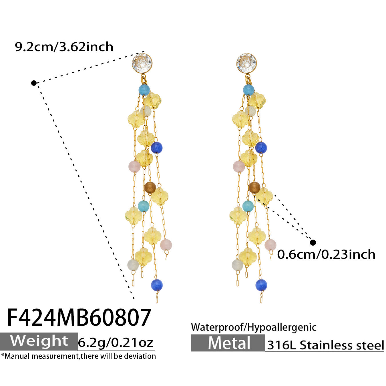 Blue natural stone earrings product size and detail guide