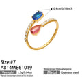 White CZ / Blue & Pink Glass / Gold-tone / Size 7