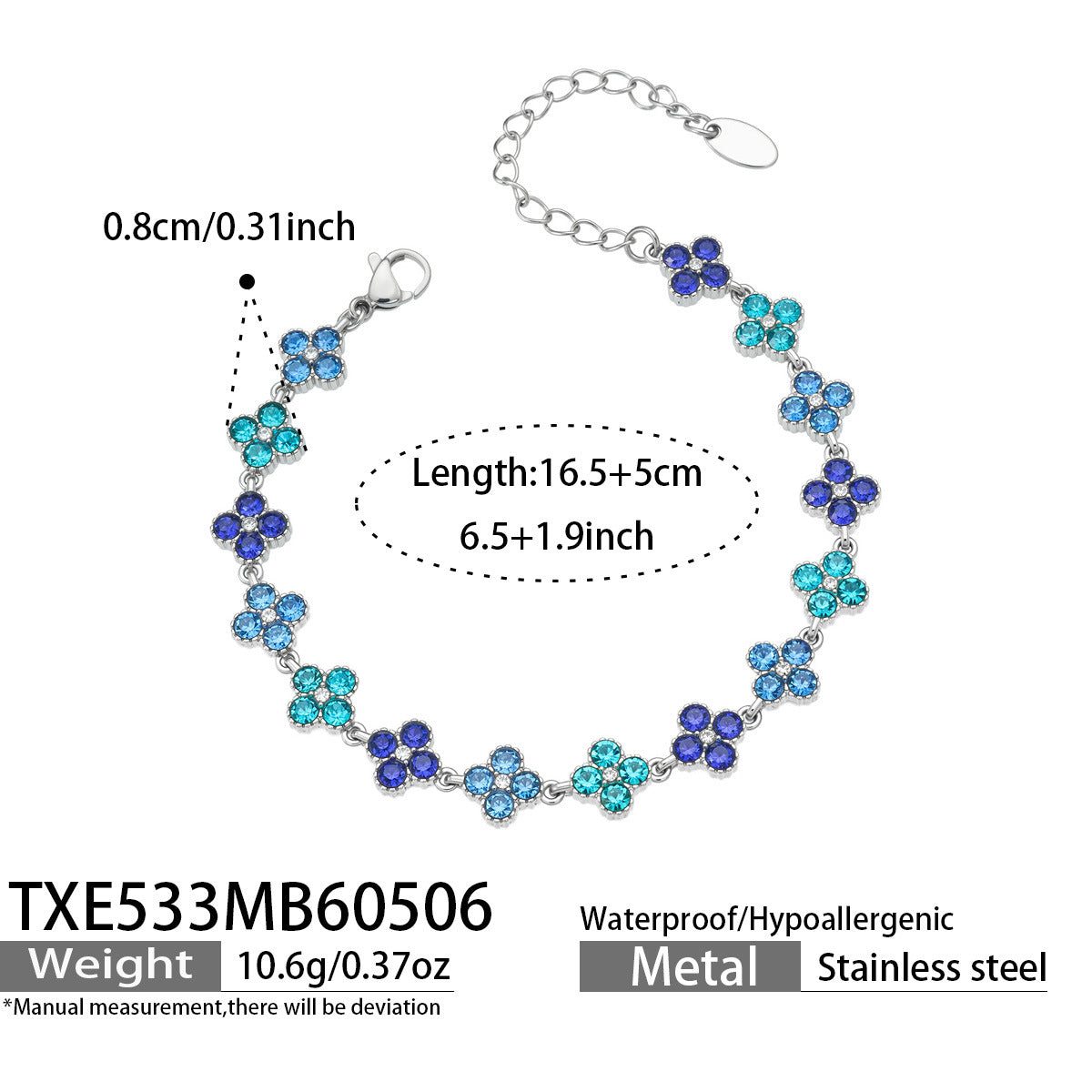 316L Stainless Steel Dopamine Four-Leaf Zircon Jewelry Set – Ring Necklace Bracelet Earrings