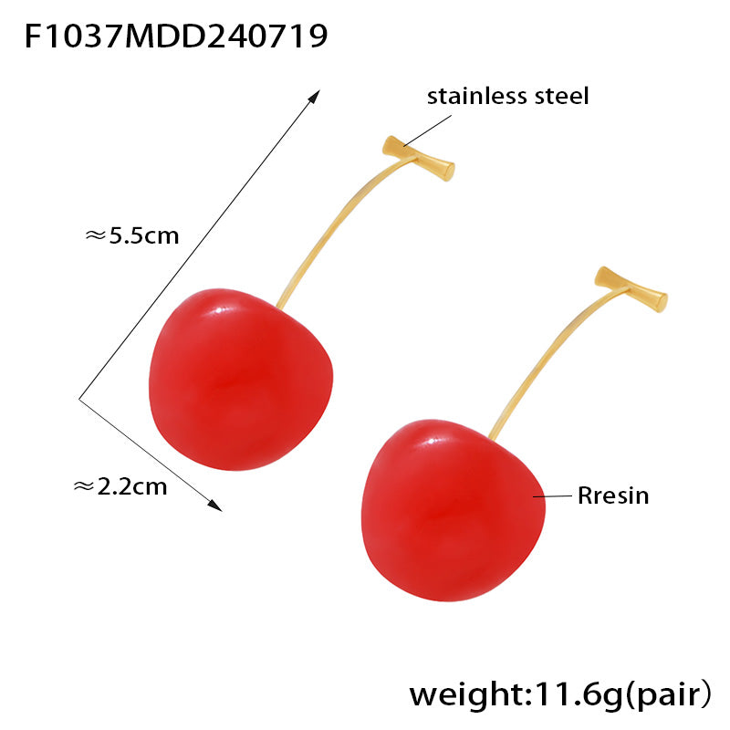 MiduoduoJewelry bright red resin cherry drop earrings dimensions and product specifications