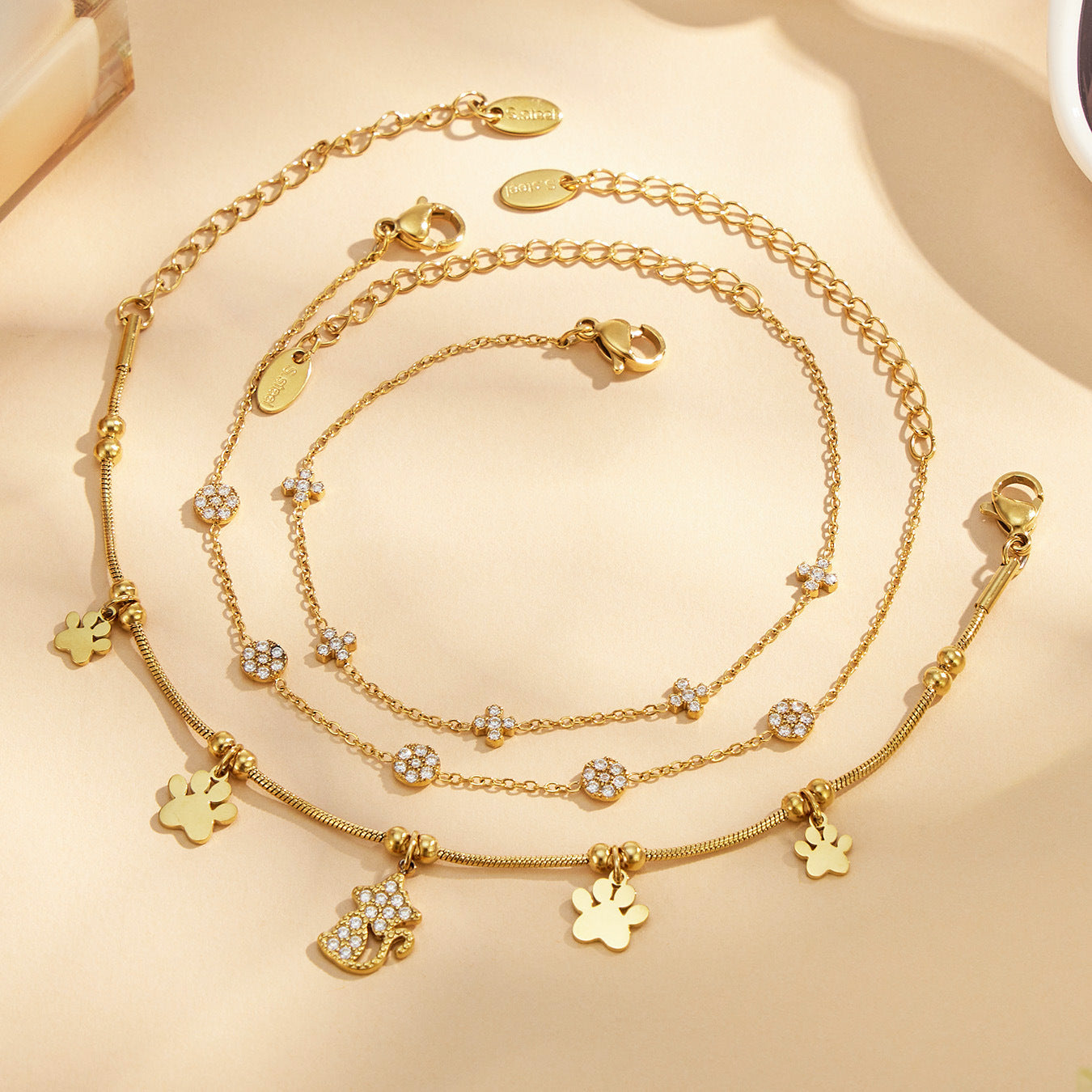 316L Stainless Steel 18K PVD Gold Cat Paw Pendant Bracelet made with 316L stainless steel and 18K PVD gold finish for wholesale jewelry buyers - image 3