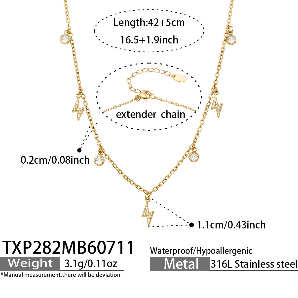 316L Stainless Steel 18K PVD Gold Clover Lightning Zircon Necklace made with 316L stainless steel and 18K PVD gold finish for wholesale jewelry buyers - image 7