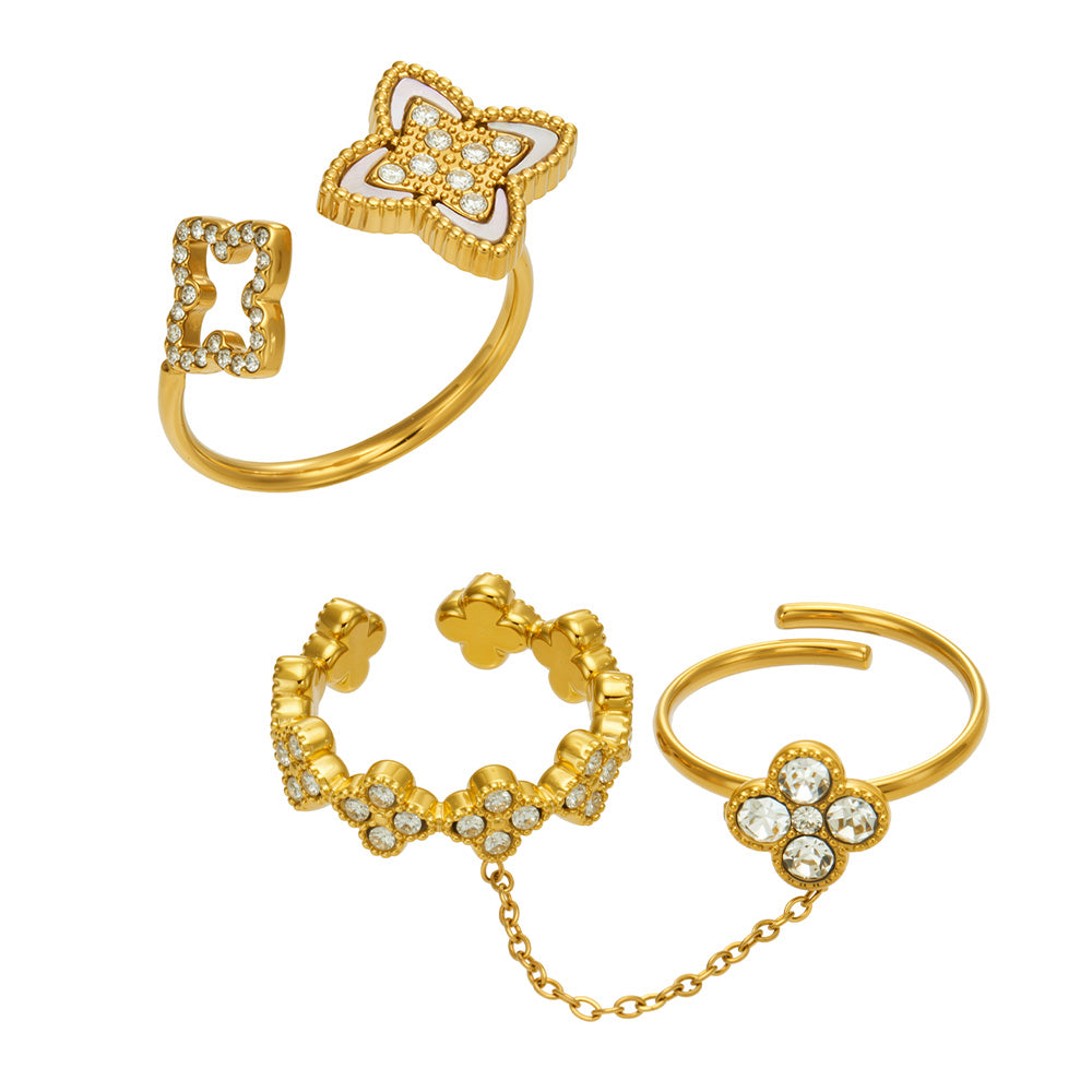 316L Stainless Steel 18K PVD Gold Clover Shell Ring Set made with 316L stainless steel and 18K PVD gold finish for wholesale jewelry buyers - image 3