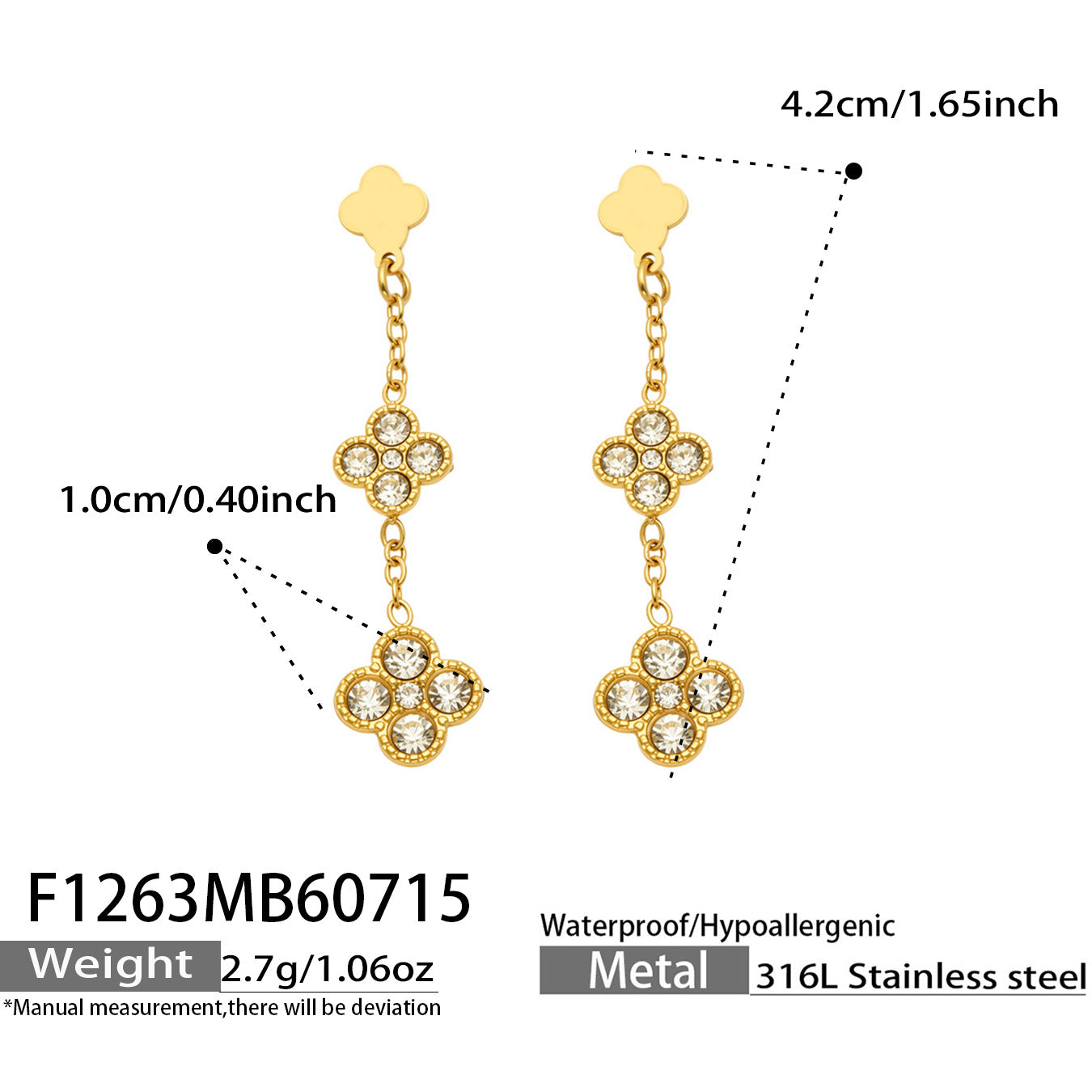 316L Stainless Steel 18K PVD Gold Clover Zircon Earrings made with 316L stainless steel and 18K PVD gold finish for wholesale jewelry buyers - image 5