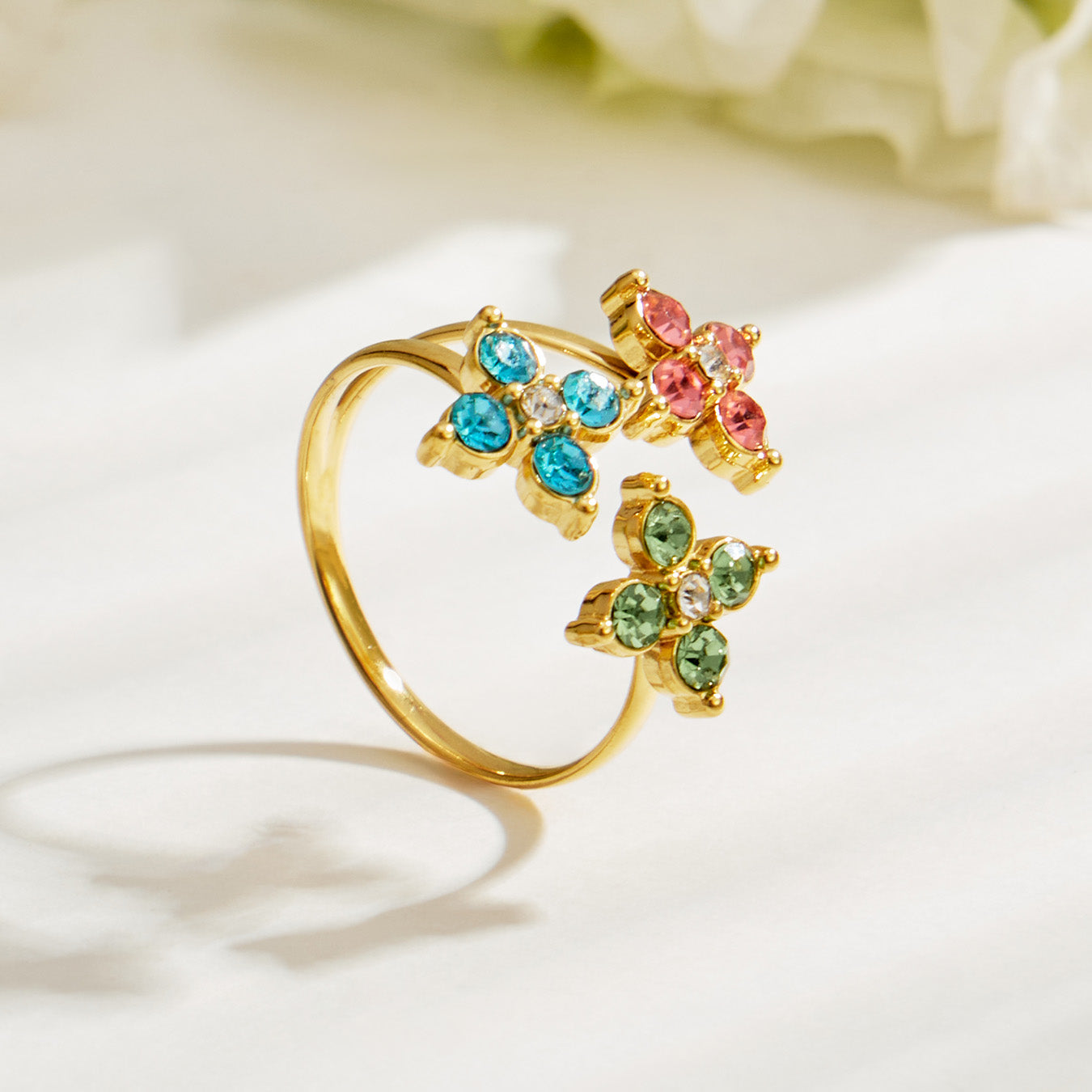 316L Stainless Steel 18K PVD Gold Clover Zircon Ring made with 316L stainless steel and 18K PVD gold finish for wholesale jewelry buyers - image 5