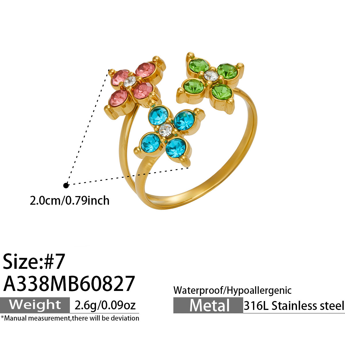 316L Stainless Steel 18K PVD Gold Clover Zircon Ring made with 316L stainless steel and 18K PVD gold finish for wholesale jewelry buyers - image 9
