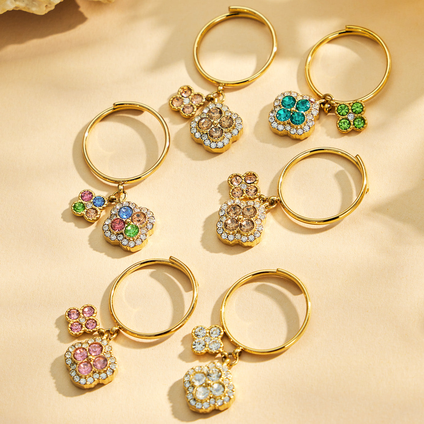 316L Stainless Steel 18K PVD Gold Clover Zircon Ring Set made with 316L stainless steel and 18K PVD gold finish for wholesale jewelry buyers - image 11